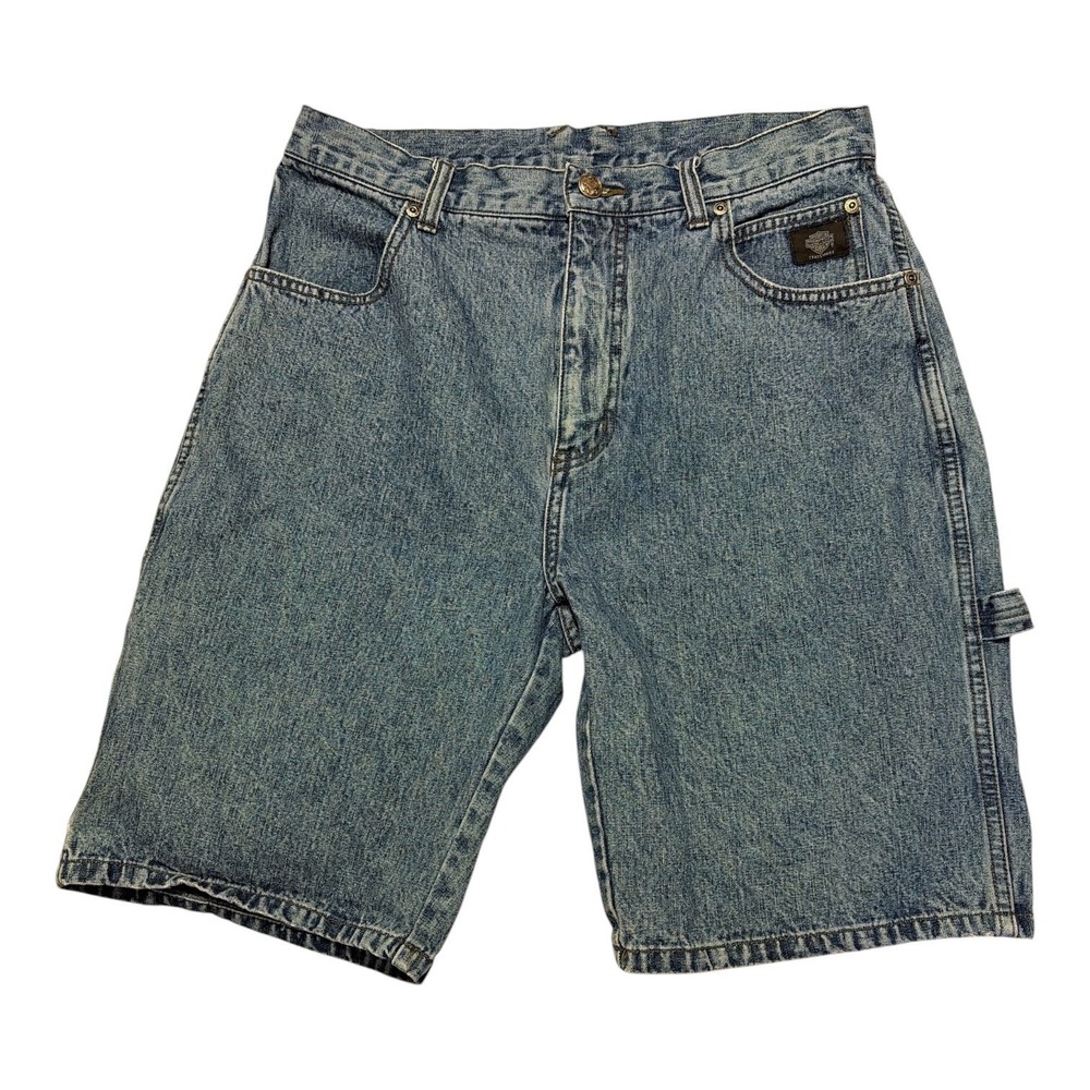 Harley-Davidson Vintage jean shorts carpenter med wash flat denim size 32